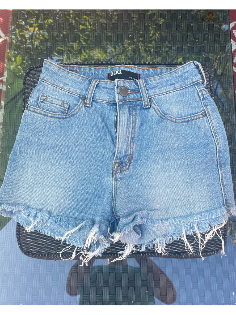 BDG Light Blue Frayed Hem Denim Shorts